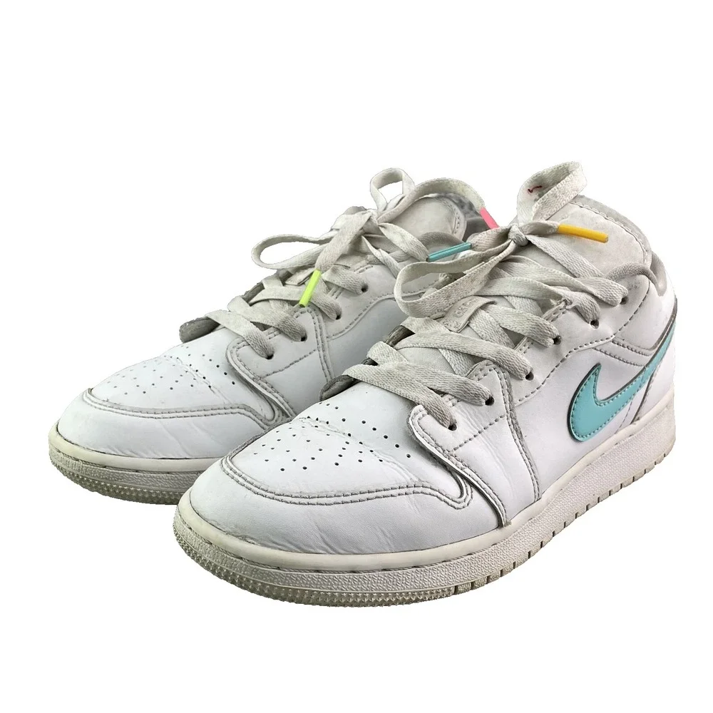Nike Air Jordan 1 Retro Youth 5.5 Low White Neon GS Sportswear Casual Streetwear